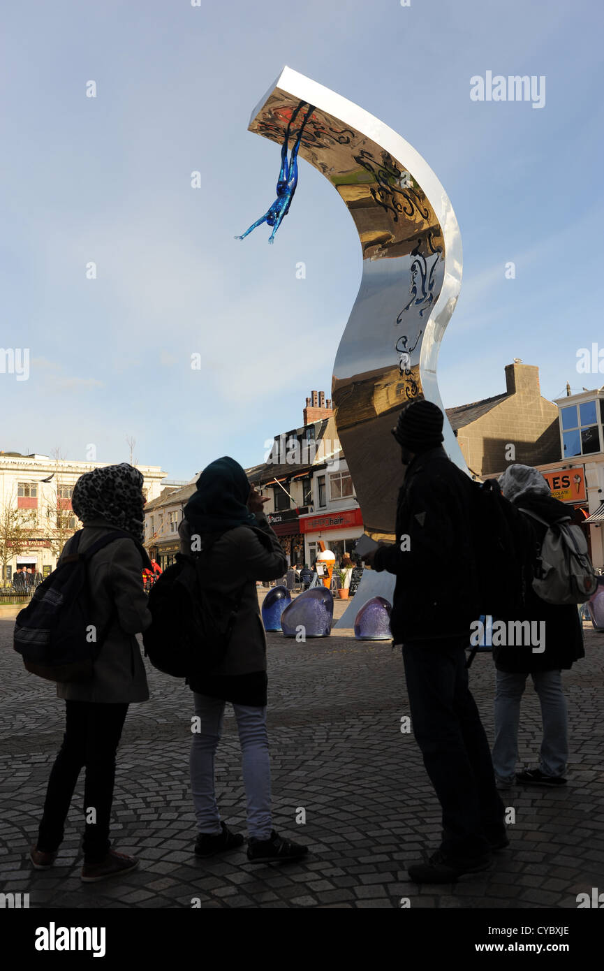 Blackpool Lancashire coast UK Giant sculptures on display in shopping centre Stock Photo Alamy