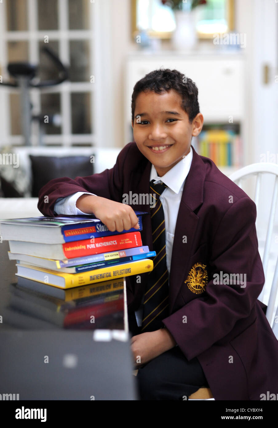 Young student  from Haywards Heath in West Sussex UK has started to study for his maths degree at the age of 12 Stock Photo