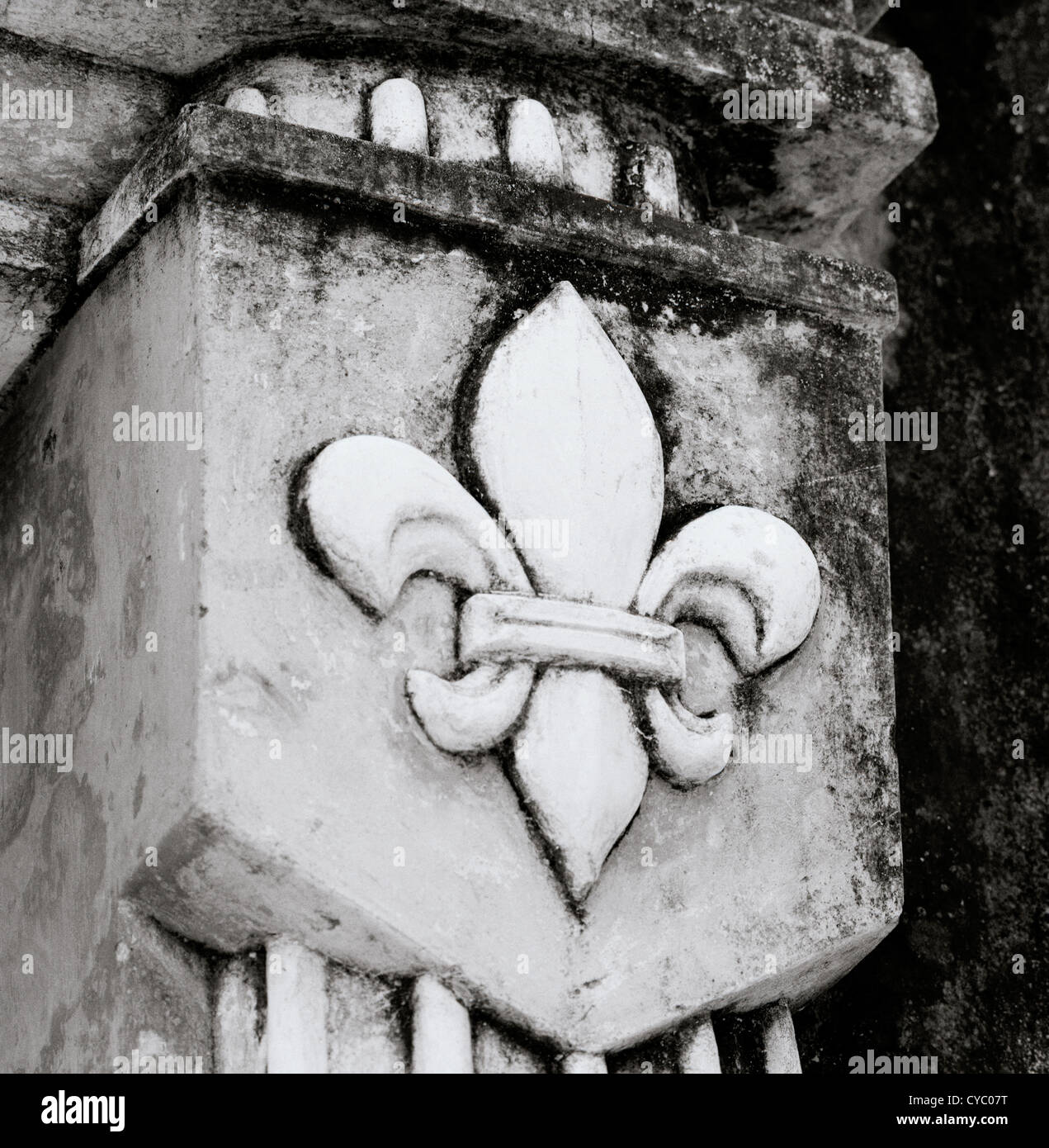 Fleur de Lys in Hoi An in Vietnam in Far East Southeast Asia. Symbol Symbolism Sign Art Motif Emblem French Colonial Architecture History Travel Stock Photo