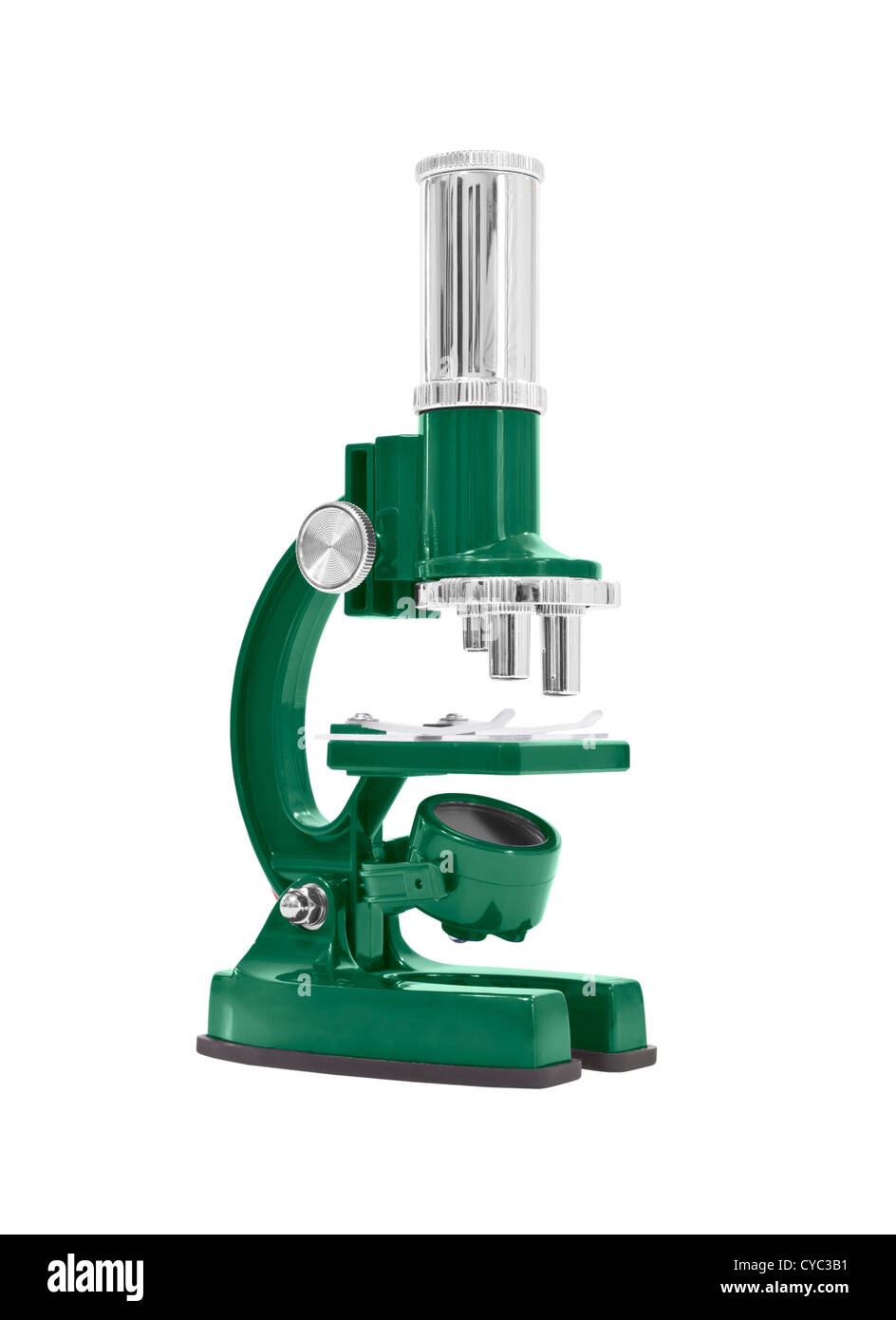 Green microscope isolated on white with clipping path. Stock Photo