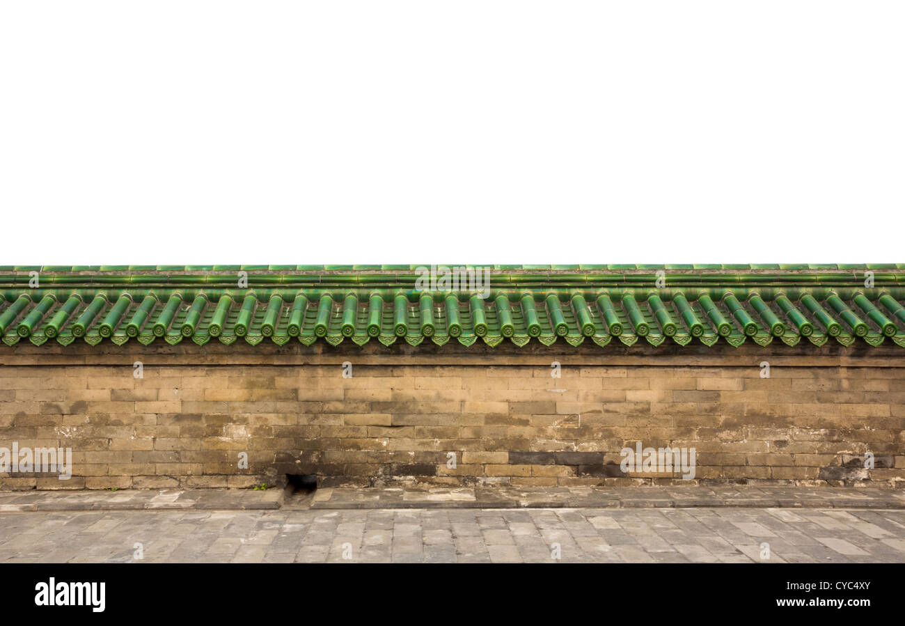 Brick sandstone wall with green glazed roof tiles in China Stock Photo