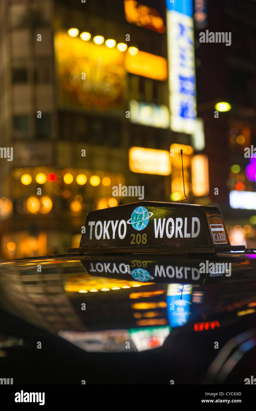 Taxi at night in Ginza Tokyo Japan Stock Photo