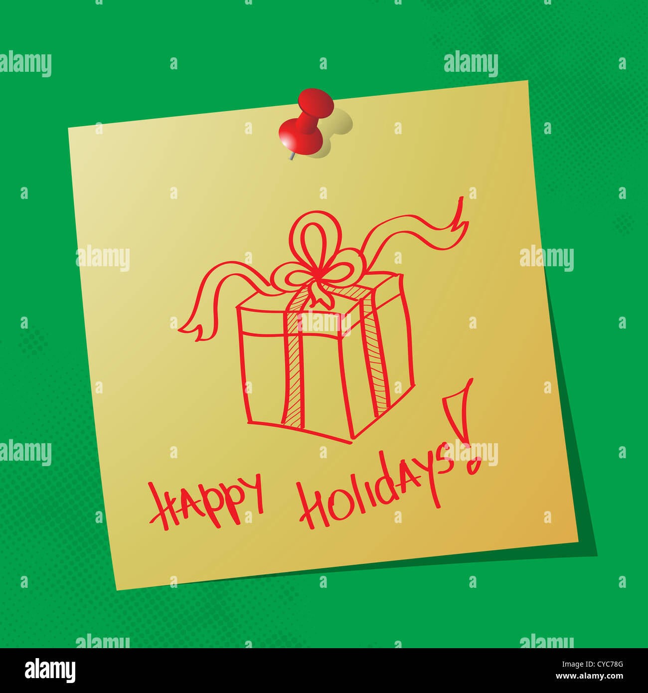happy holidays handwritten message on sticky paper, illustration Stock Photo