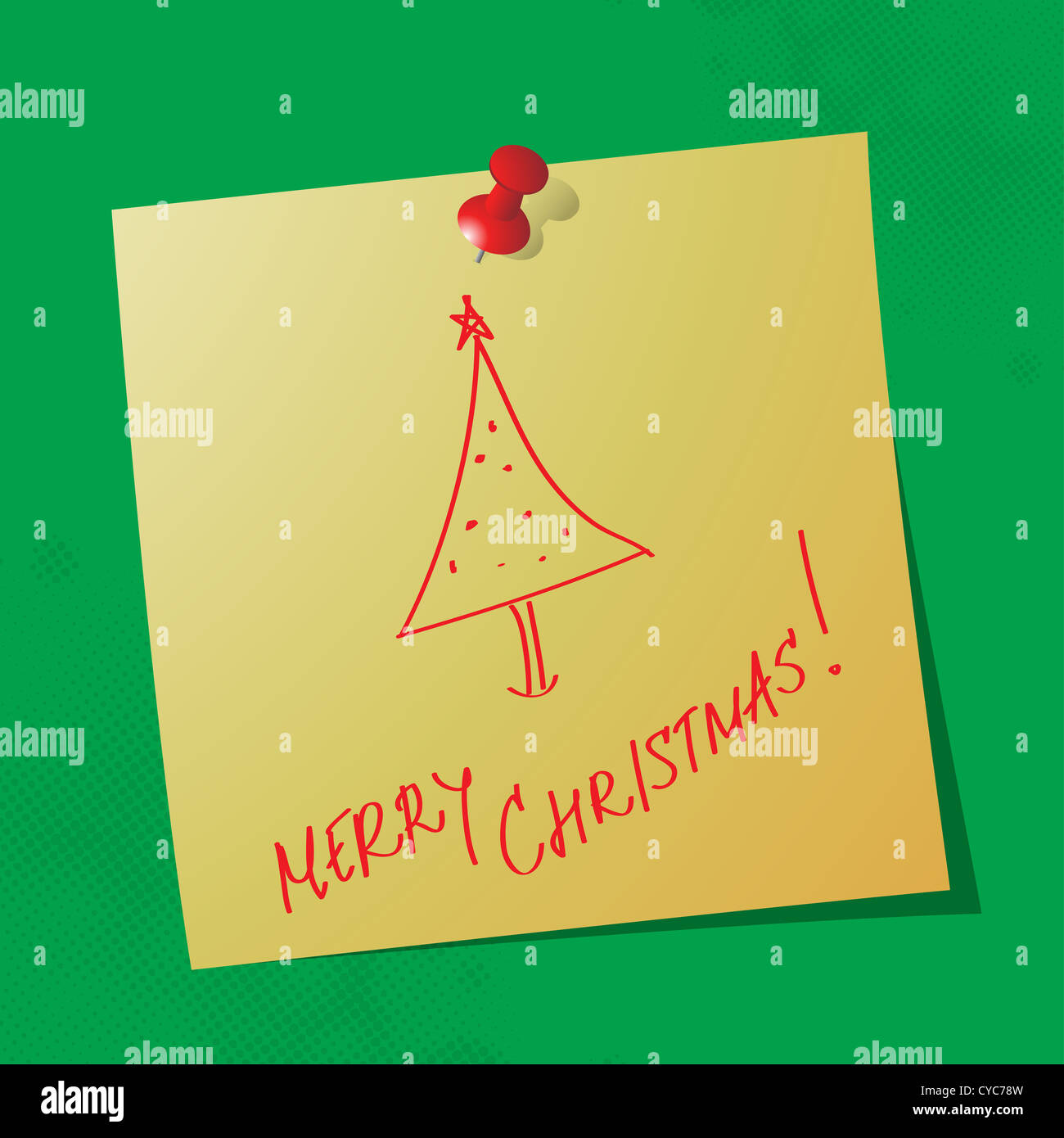 merry Christmas handwritten message on sticky paper, illustration Stock Photo