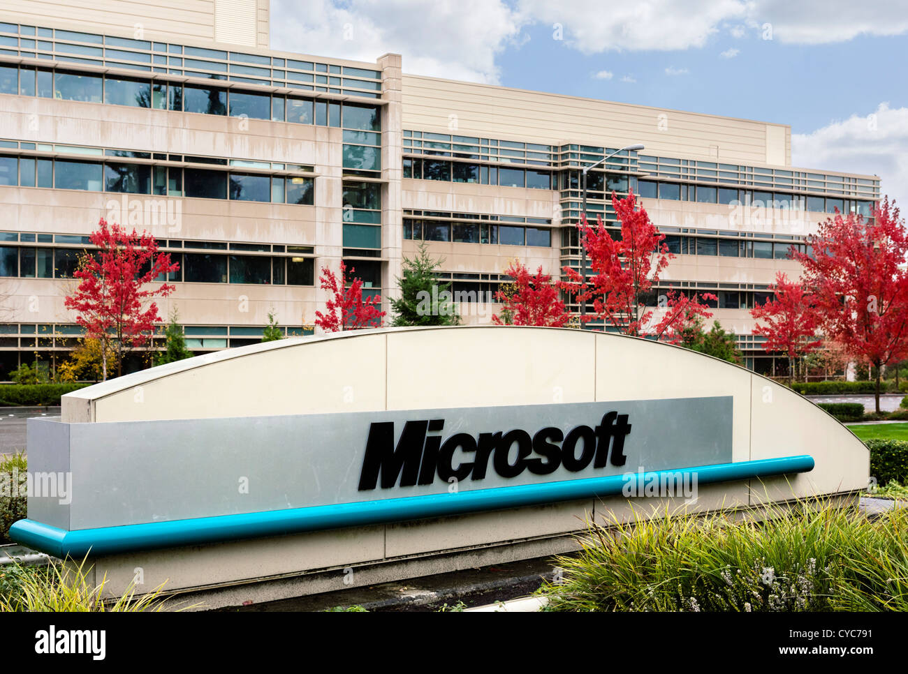 Sign at the entrance to the Microsoft Head Office Campus in Redmond, Washington, USA Stock Photo