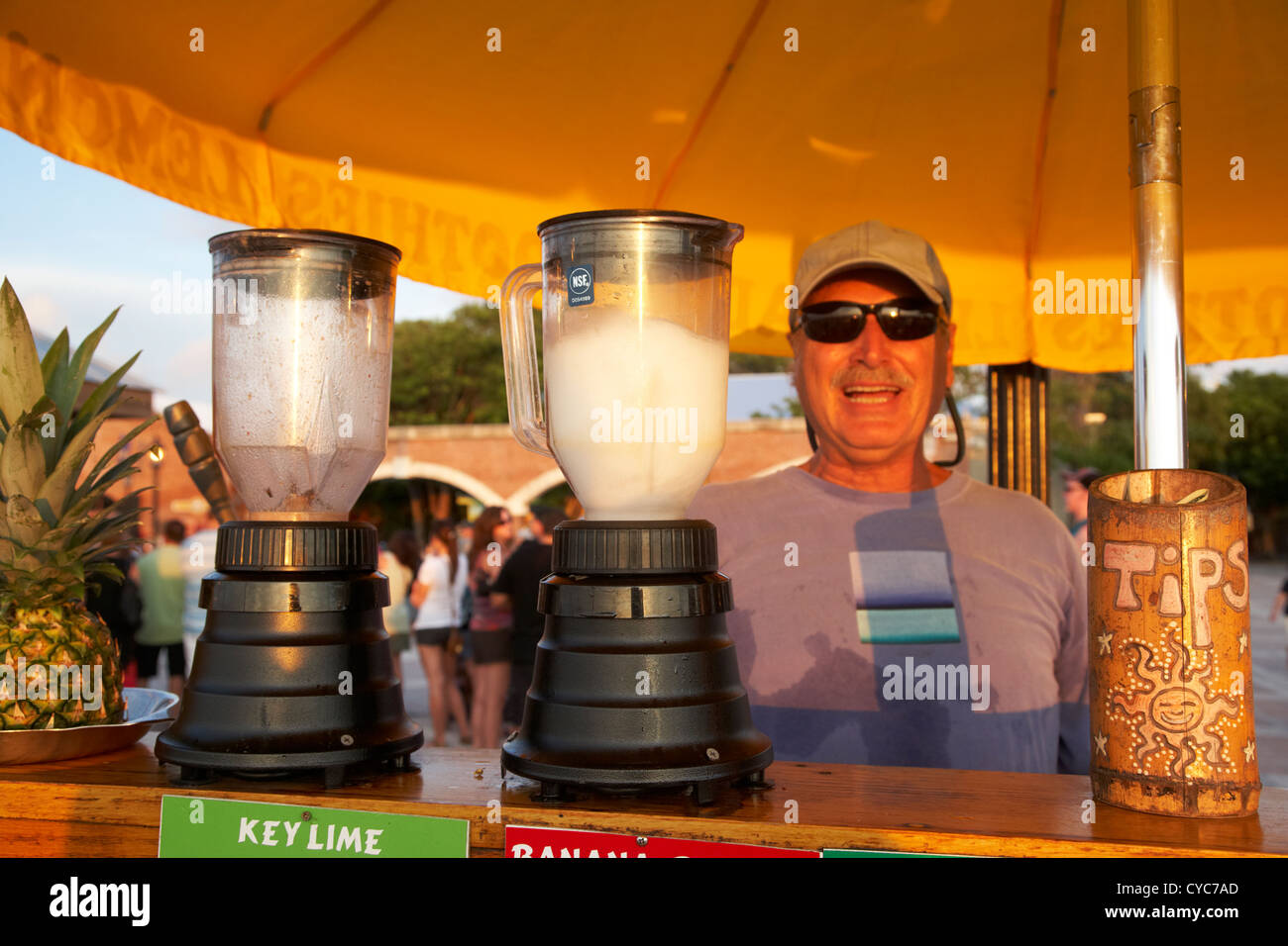 vendor selling fresh fruit drinks slushies at mallory square key west