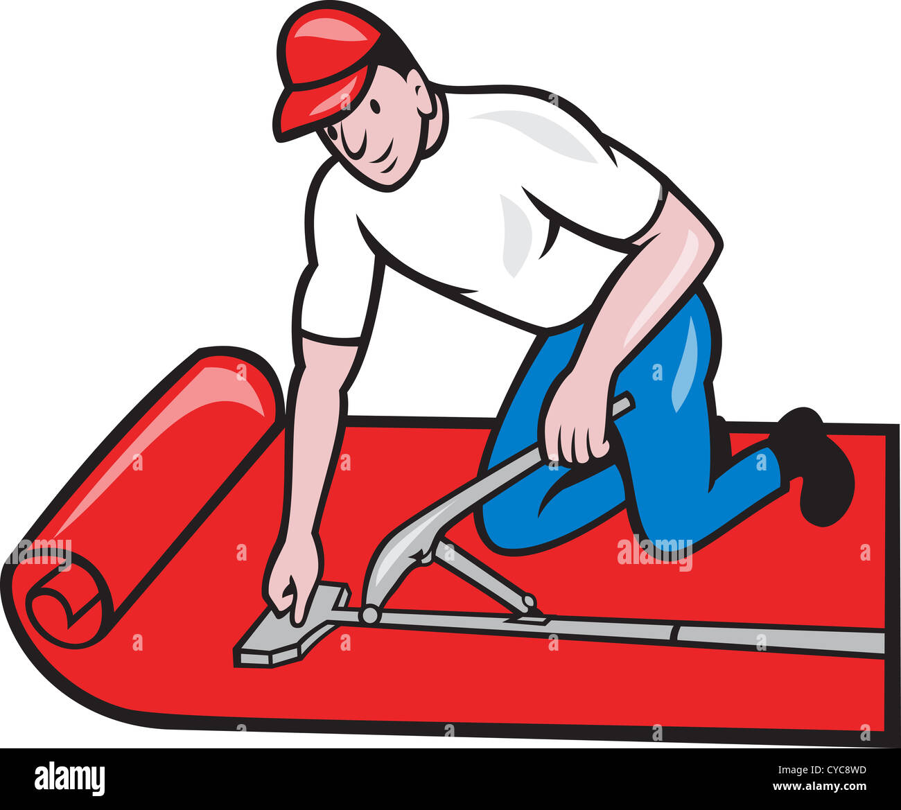 Illustration of a carpet layer laying down carpet layer carpet fitter