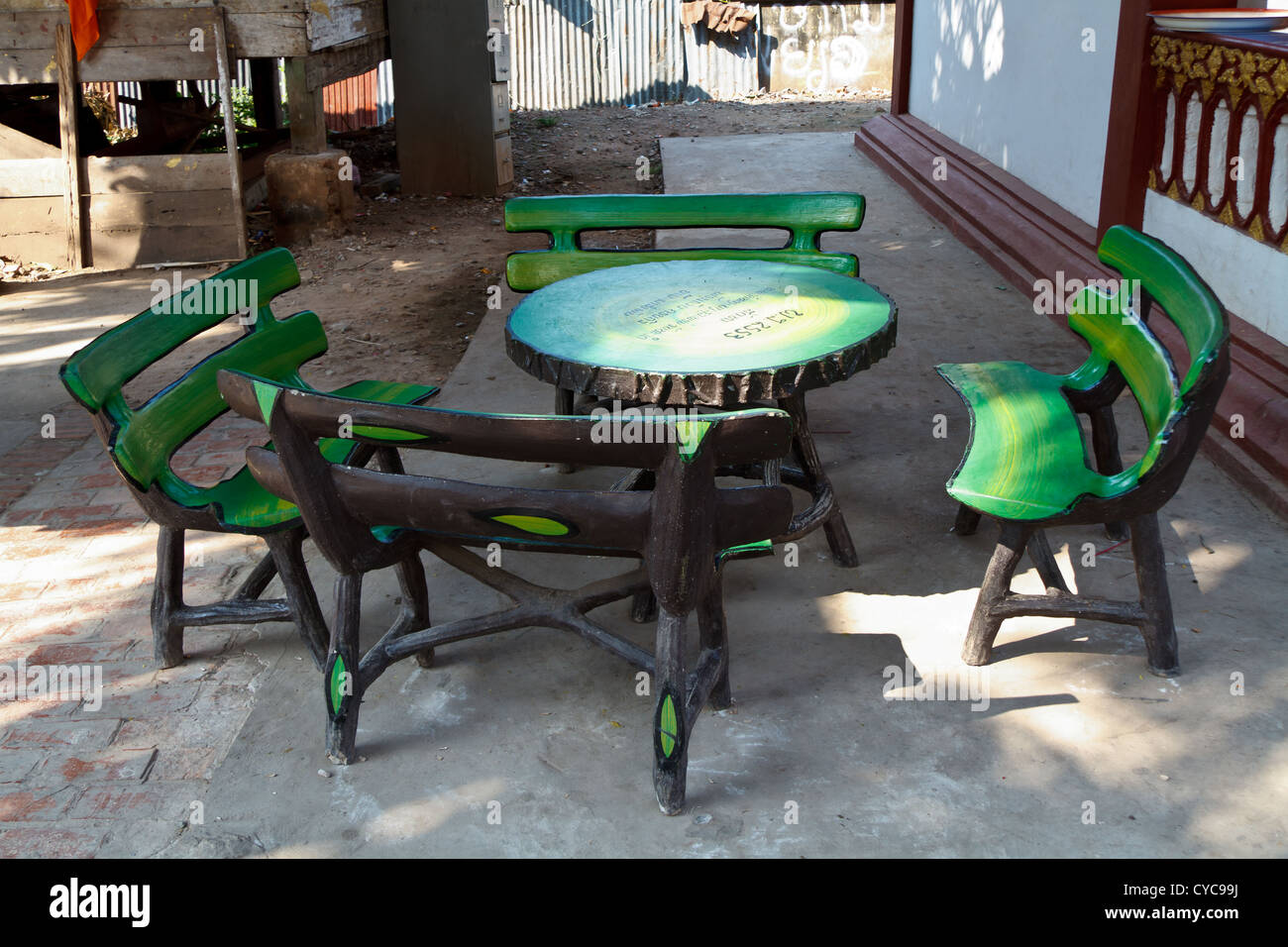 Garden Furniture on the Compound of the Temple Vat Manorom in Luang