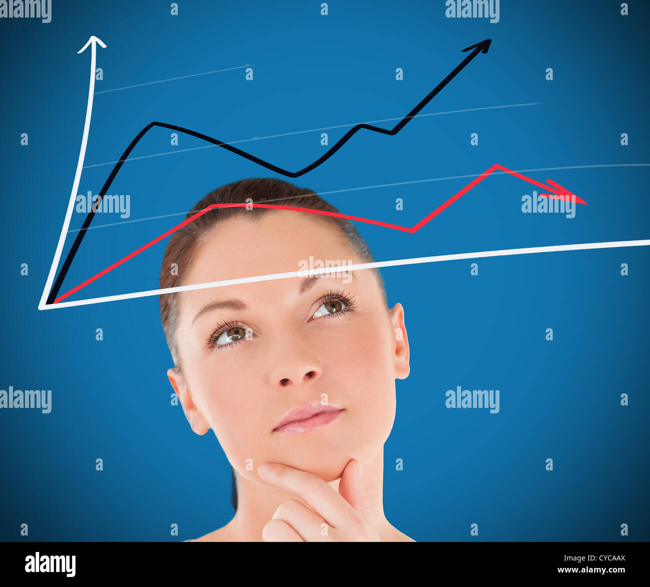 Woman looking at a statistic Stock Photo