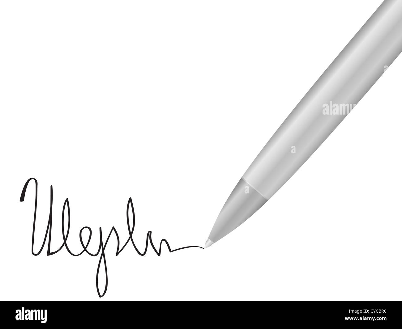 Ballpoint pen and signature on a white background. Vector illustration ...