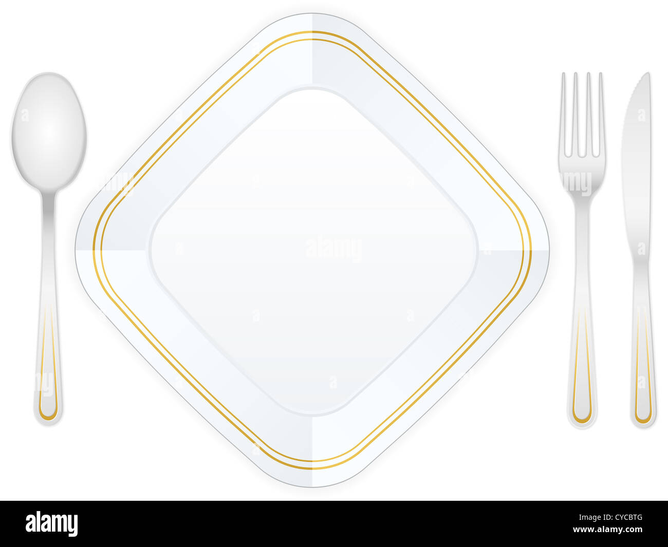 Empty white plate with knife, fork and spoon. Vector illustration Stock ...