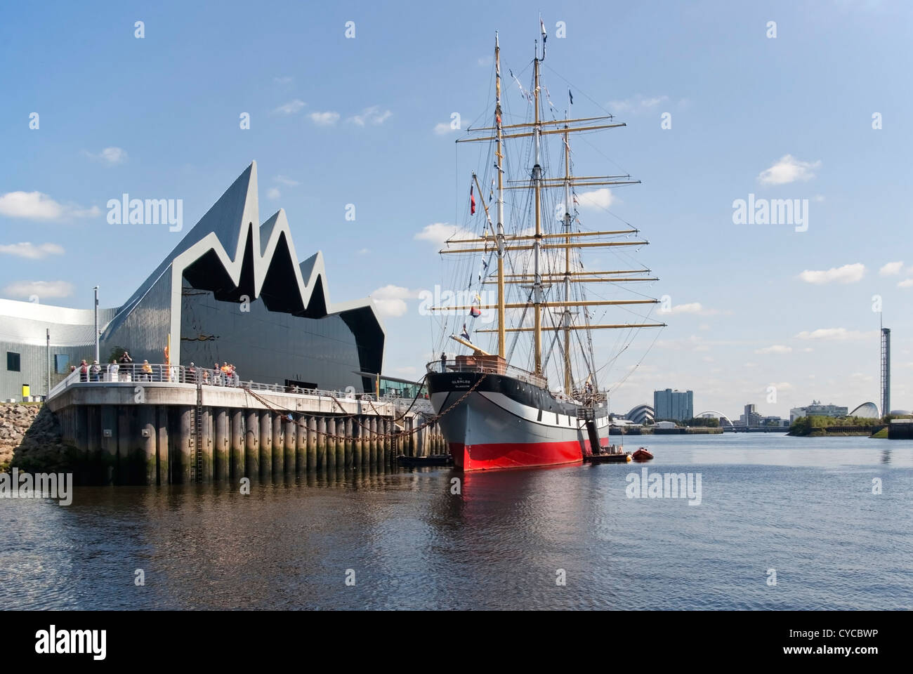 The Riverside Museum and Tall Ship Glenlee on the River Clyde at