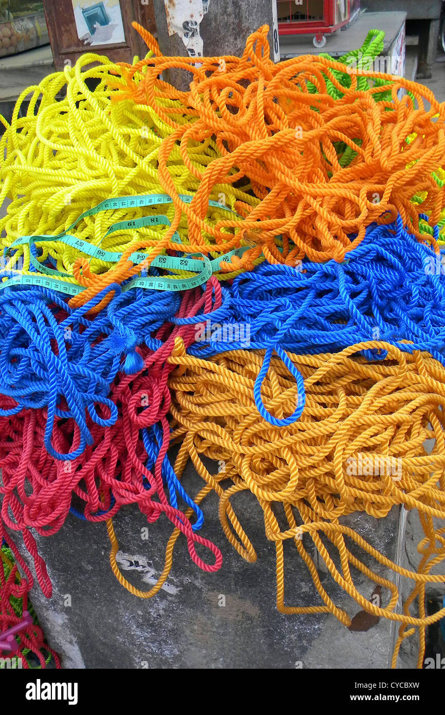 India, Tamil Nadu, Pondicherry market street, ropes Stock Photo - Alamy