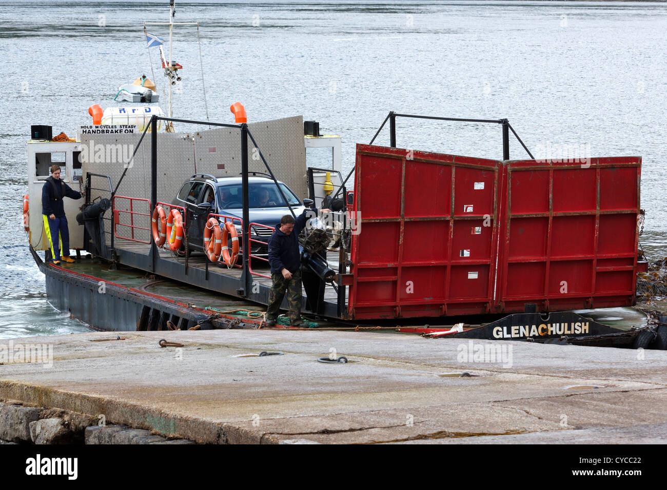 Old, tiny Kylerhea to Glenelg car ferry 'Glenachulish', Isle of Skye, Scotland, UK Stock Photo
