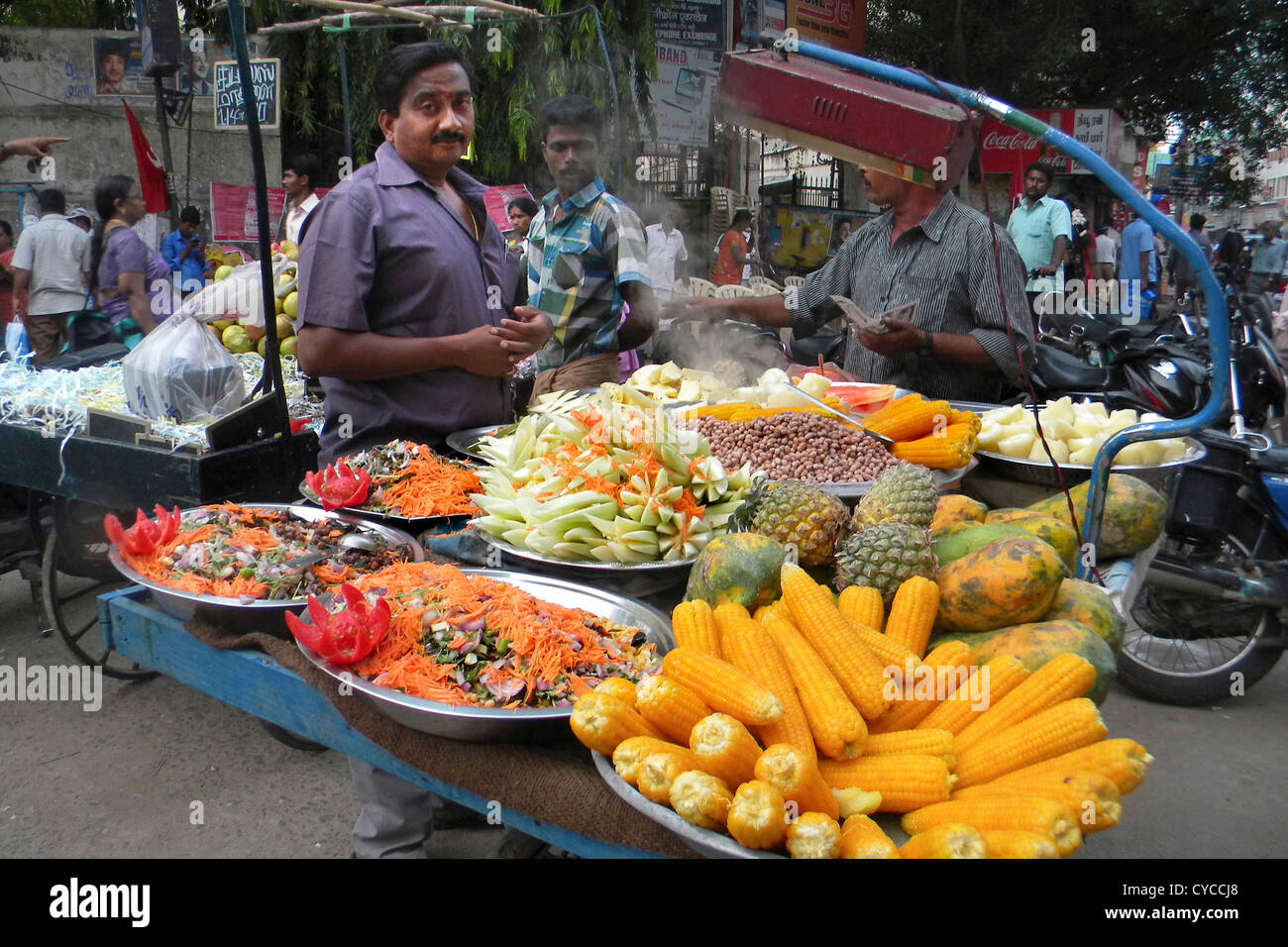 India, Tamil Nadu, Madurai, fruit seller Stock Photo Alamy