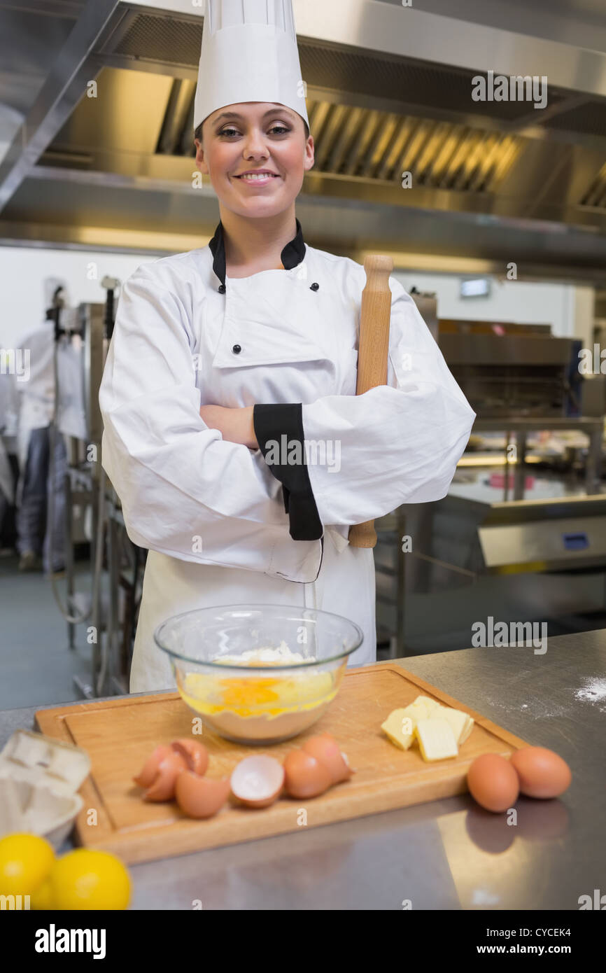 Pastry chef with rolling pin Stock Photo