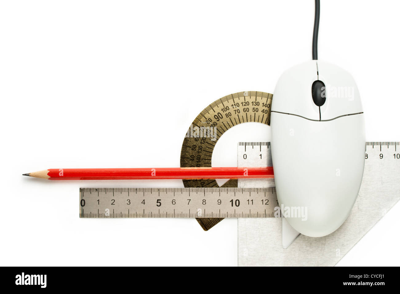 Computer mouse and drafting tools Stock Photo Alamy