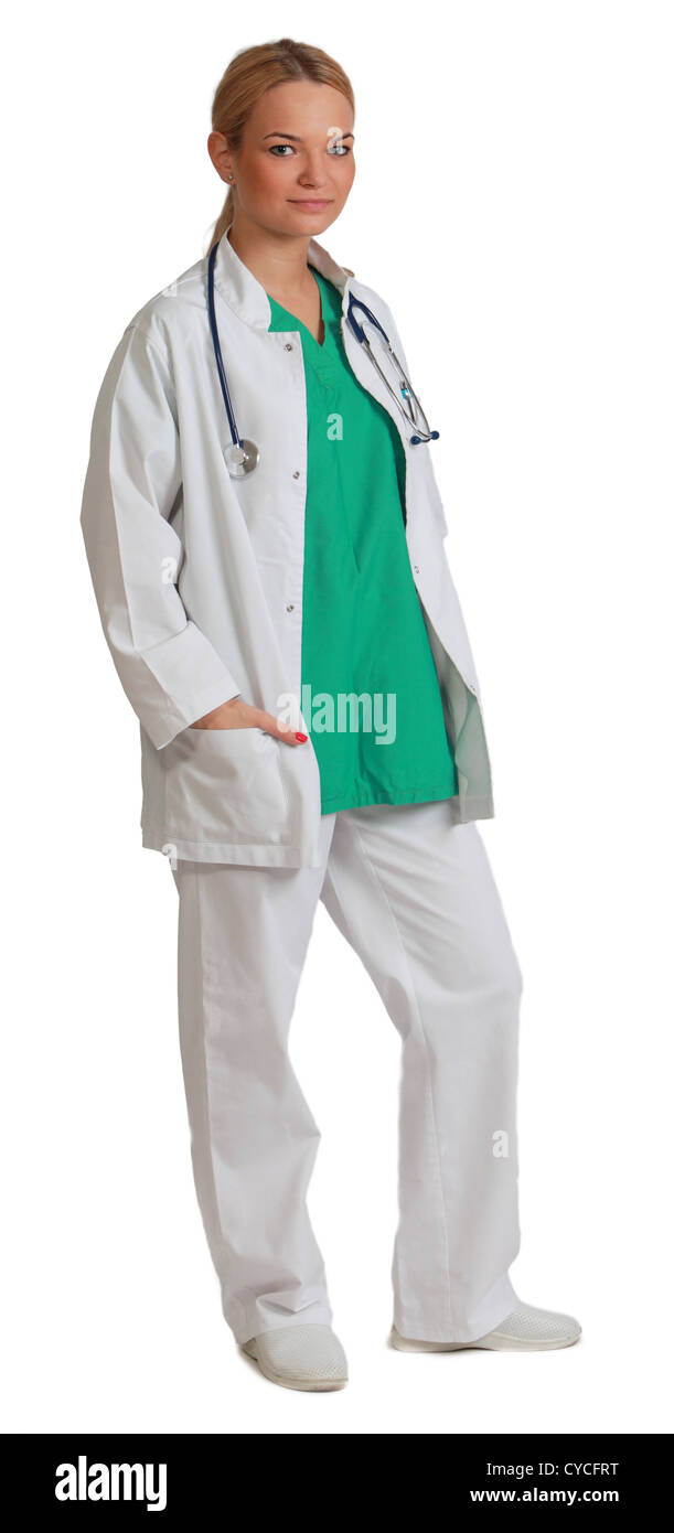 Image of a young blond woman doctor isolated against a white background ...