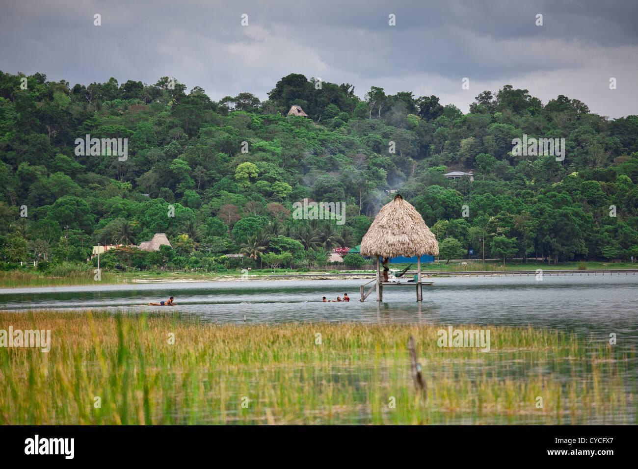 Swimming in beautiful Lake Peten Itza, Guatemala. Stock Photo