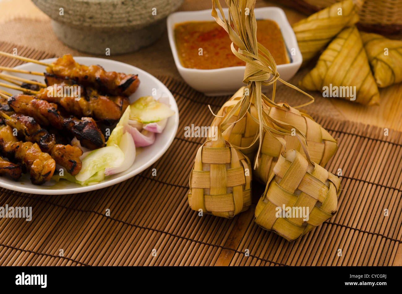Ketupat South East Asian rice cakes bundle, often prepared for festivities and celebratory