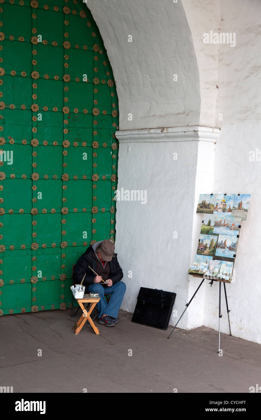Artist producing pictures outside the gate of Novodevichy Convent, Moscow Stock Photo