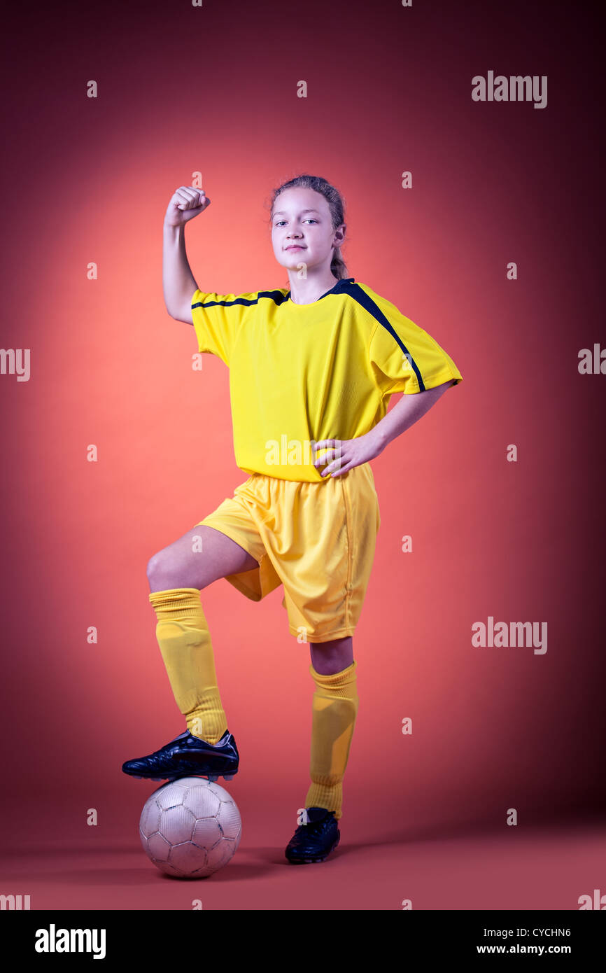 potrait of a teenage female soccer or football player Stock Photo