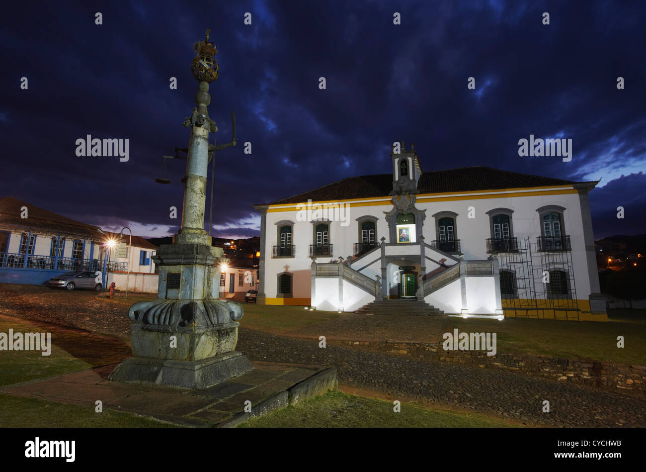 Town Hall in Praca Minas Gerais at dusk, Mariana, Minas Gerais, Brazil Stock Photo