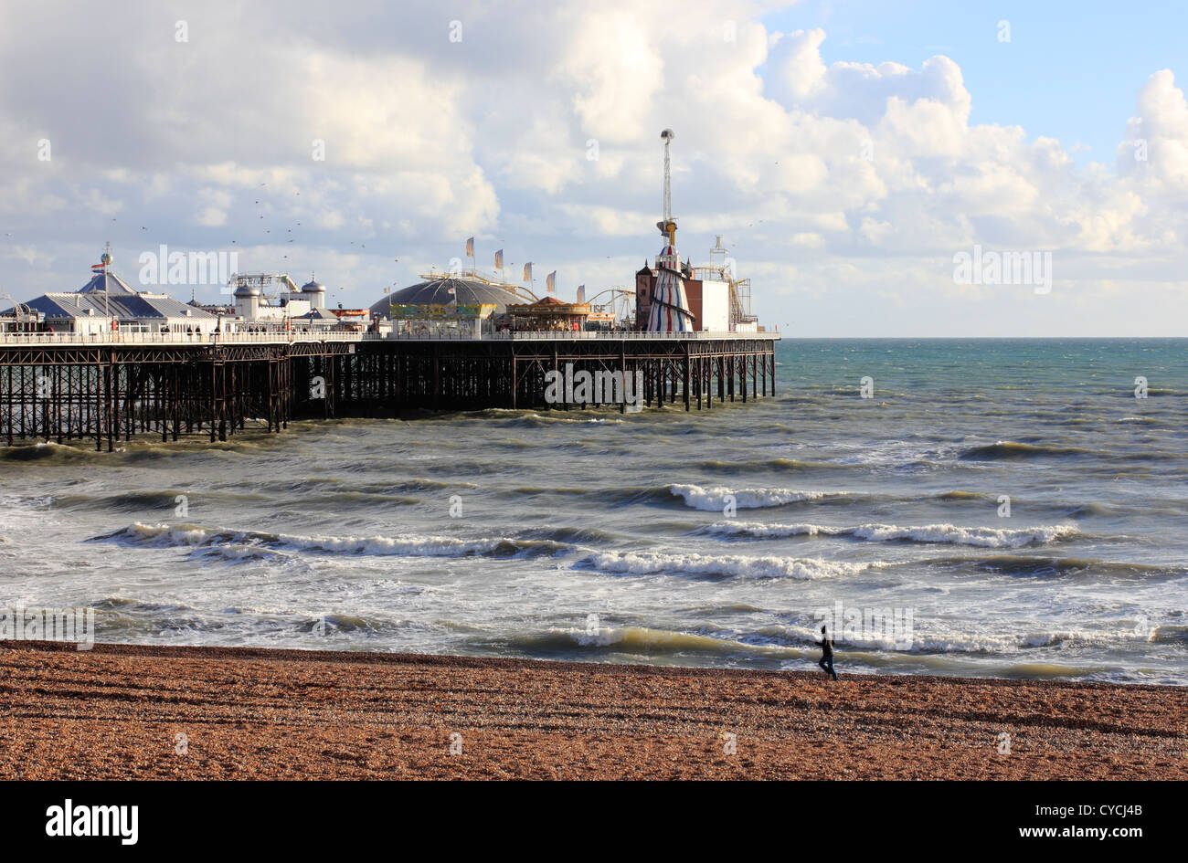 Jogger on Brighton Beach Stock Photo