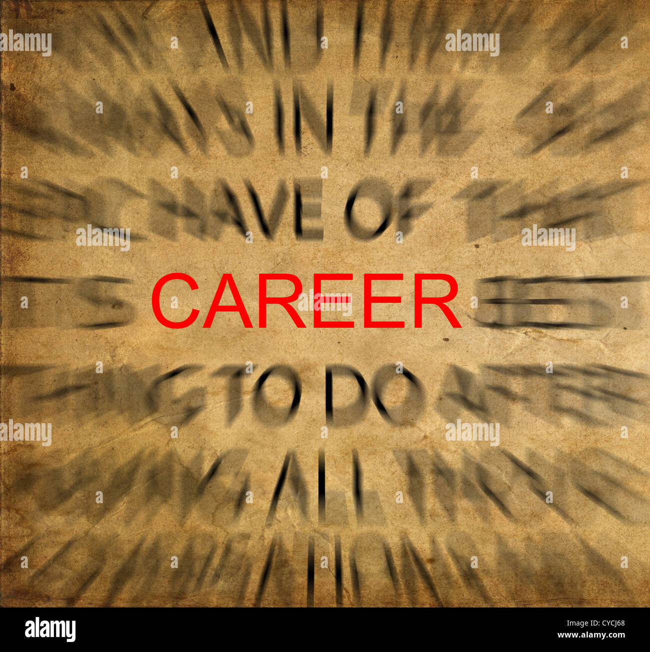 blured text on vintage paper with focus on career stock photo focus career