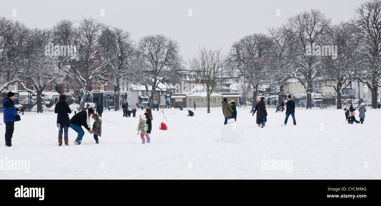 People enjoying the snow on Twickenham GreenLondon Borough of Richmond ,Greater London,UK Stock Photo