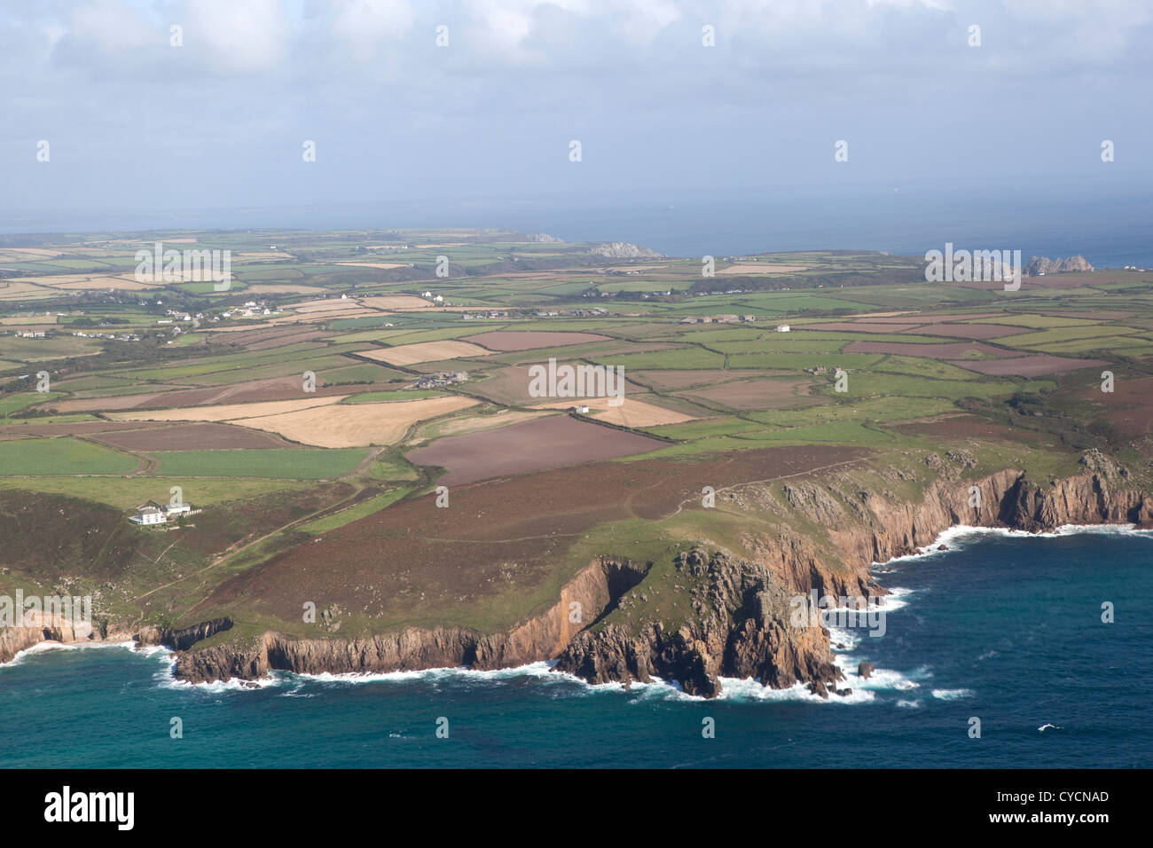 Cliffs on the far west end of Cornwall near Lands End Stock Photo