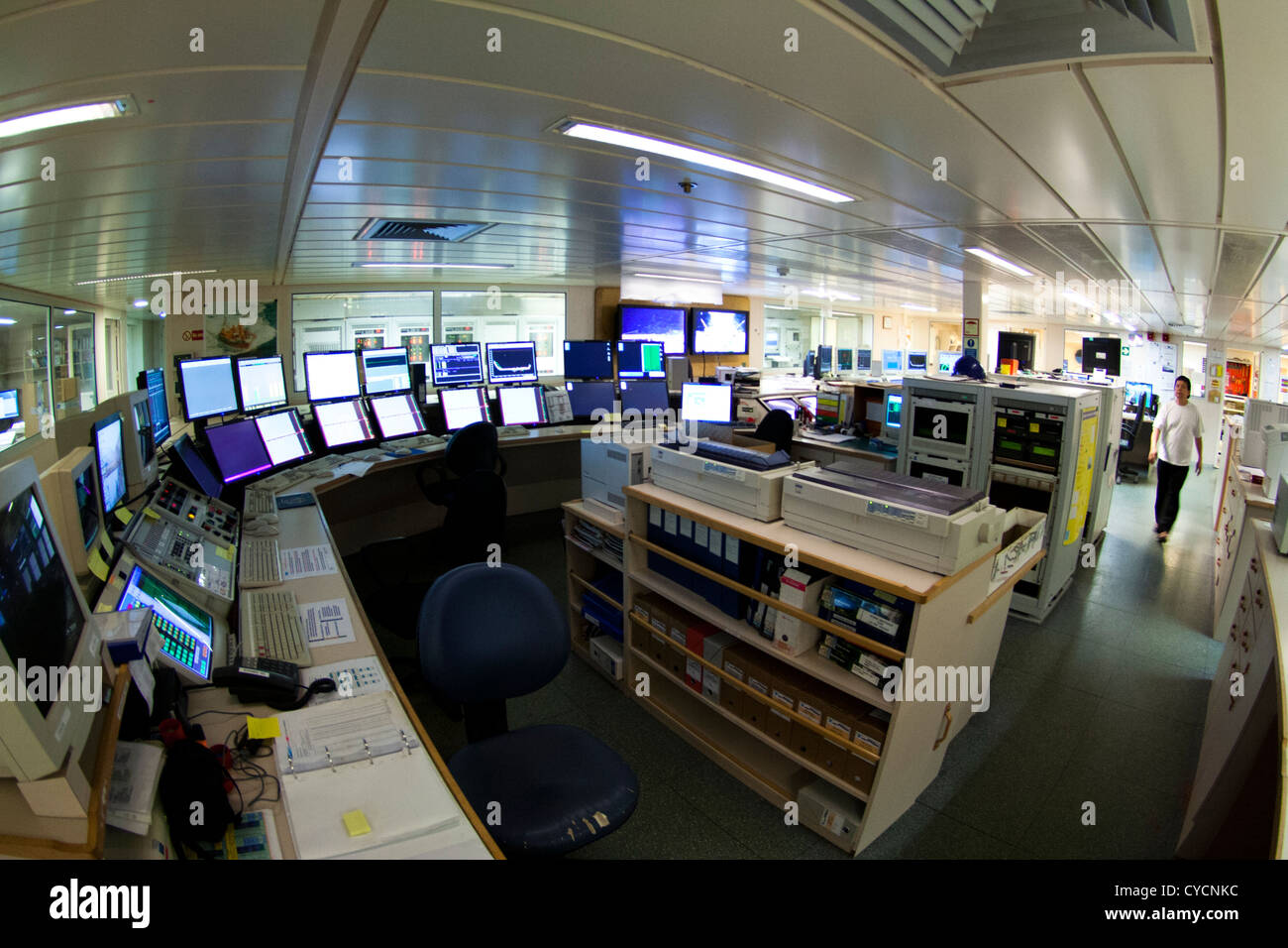 Instrument room with computer processing data and navigation points at