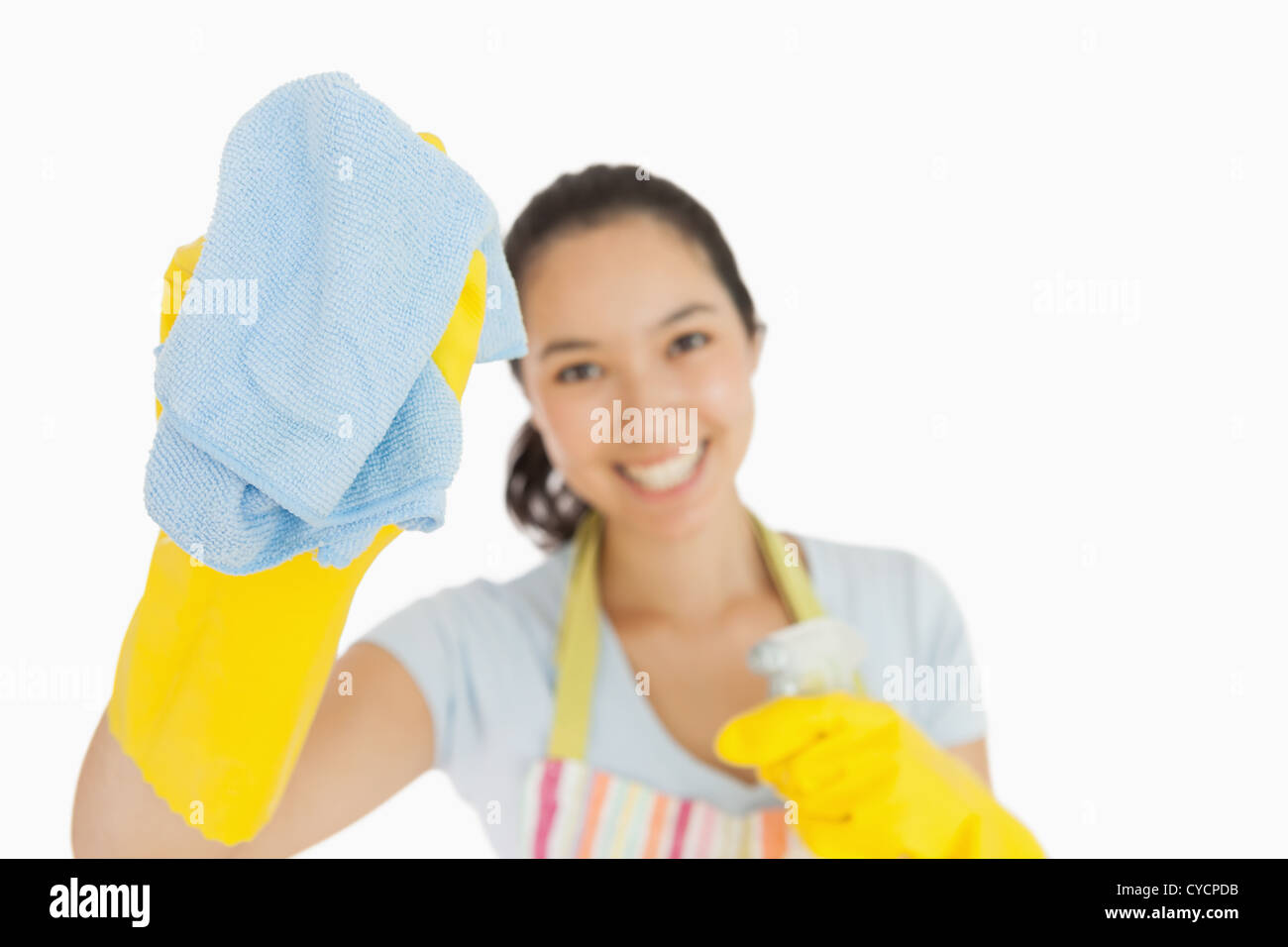 Laughing woman wiping with a rag Stock Photo - Alamy