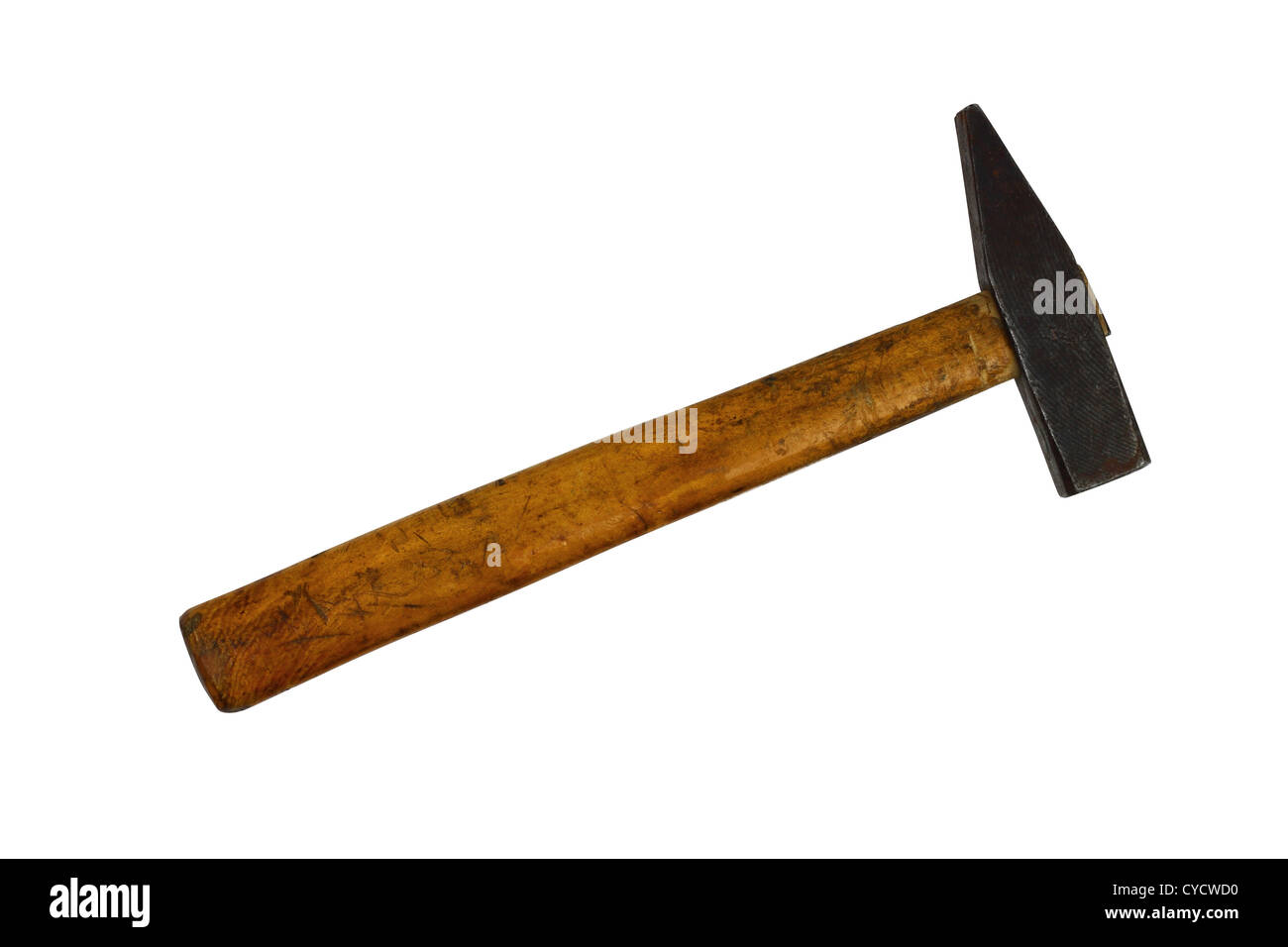 Old scratched hammer isolated on white Stock Photo