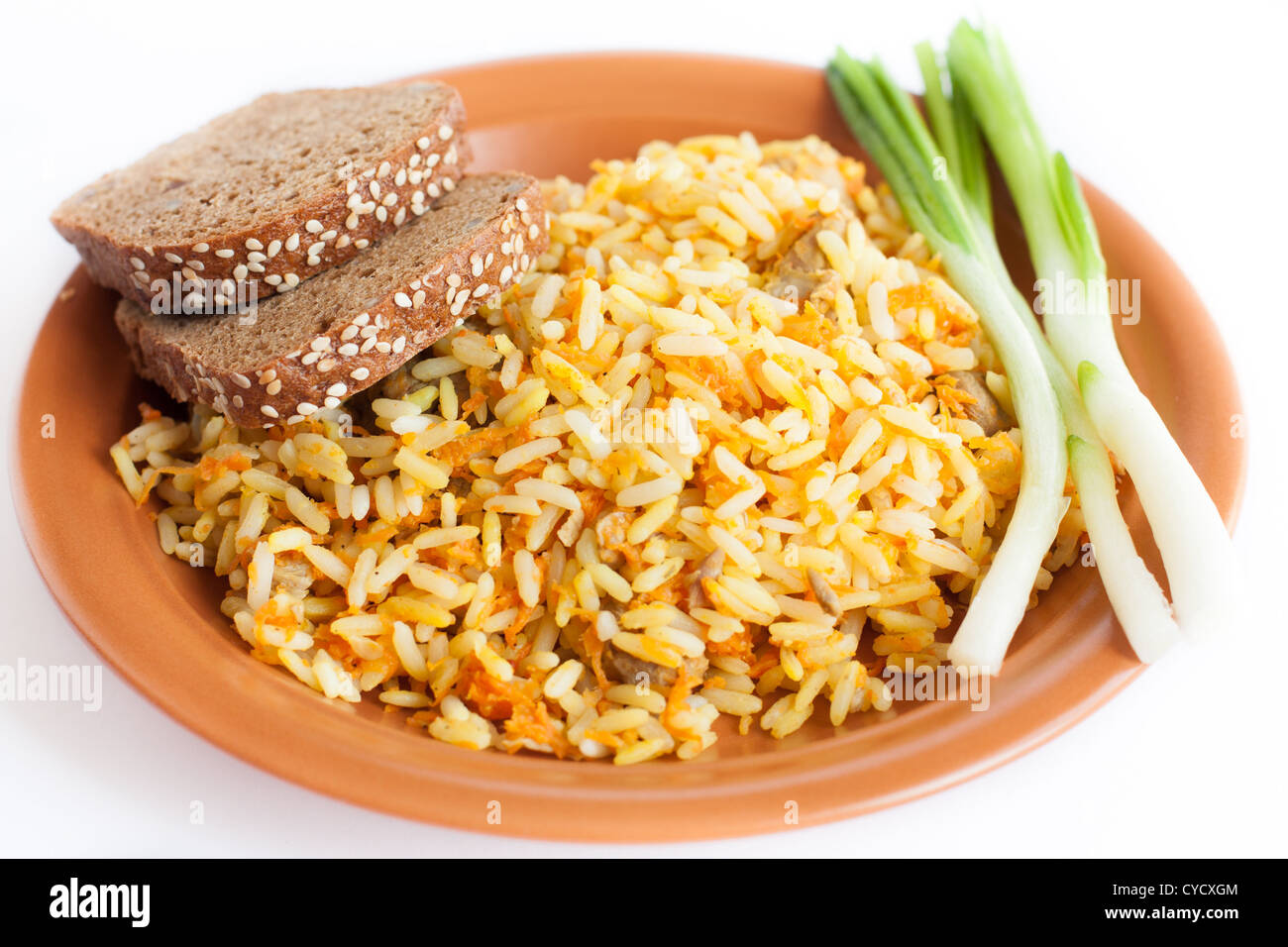 Yellow rice dish oriental pilaf, close up Stock Photo Alamy