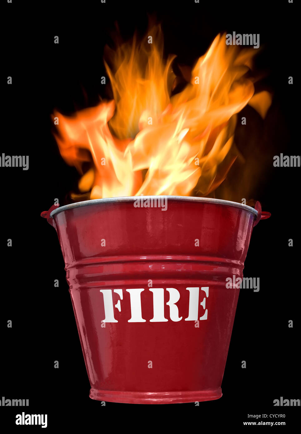 Fire in a fire bucket Stock Photo Alamy