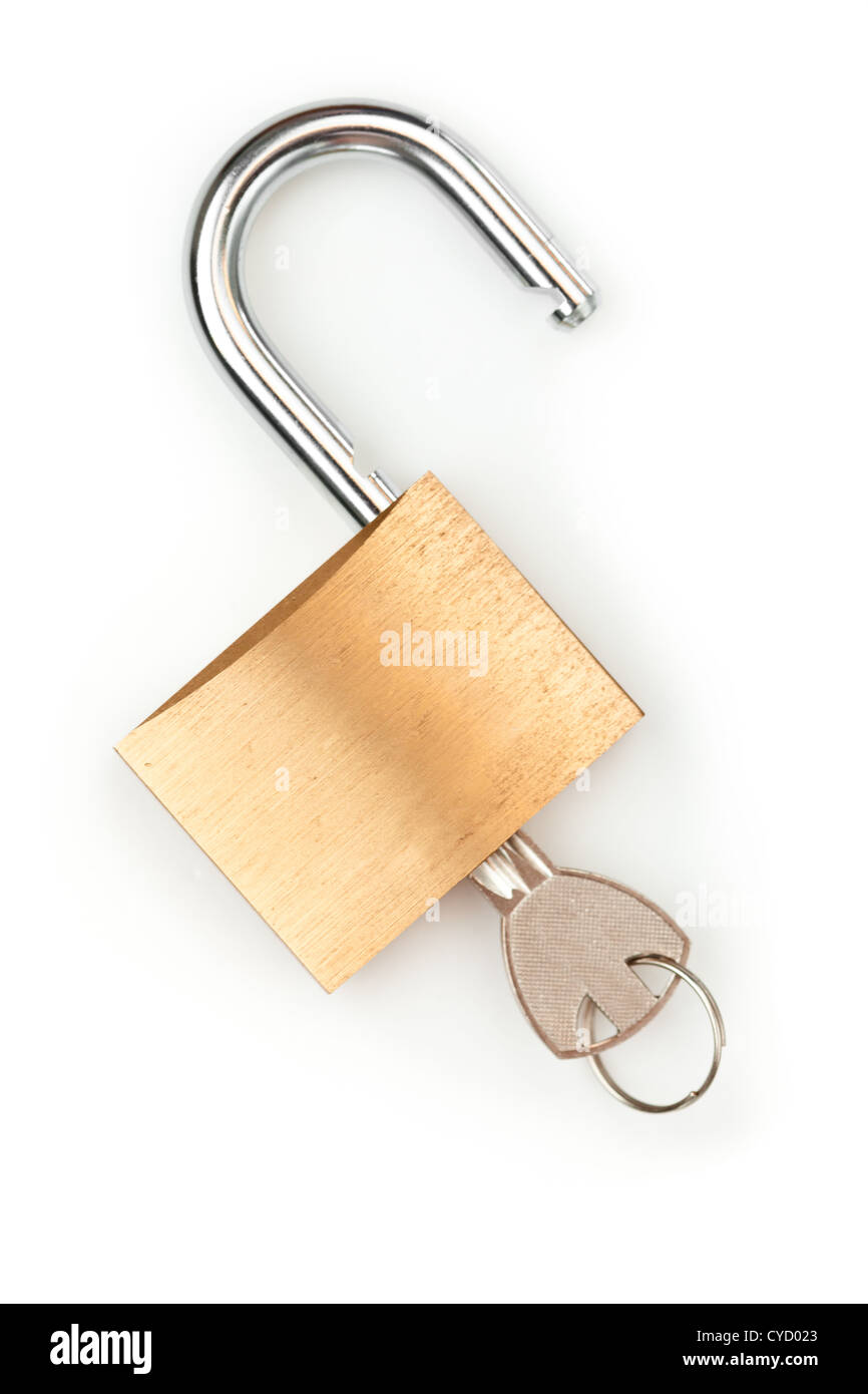 Key in unlocked padlock Stock Photo Alamy