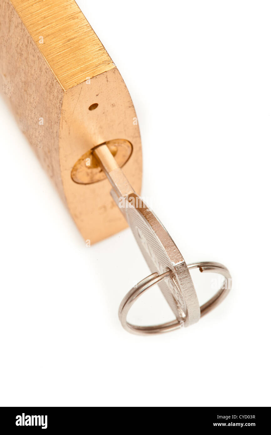 Key with keyring at lock standing Stock Photo Alamy