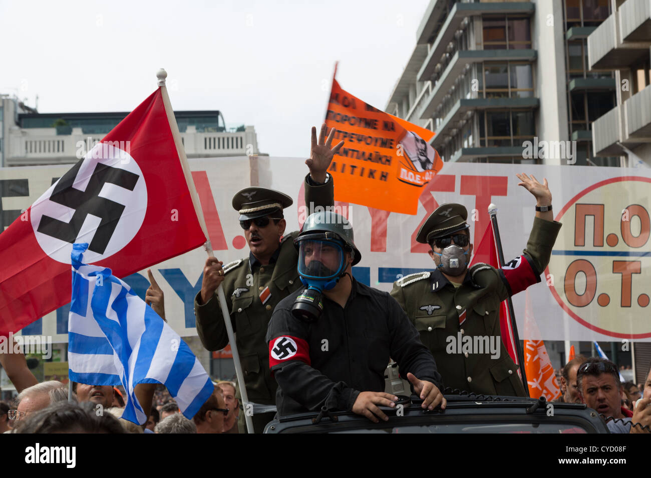 Demonstrators wore Nazi Soldiers clothes. Stock Photo