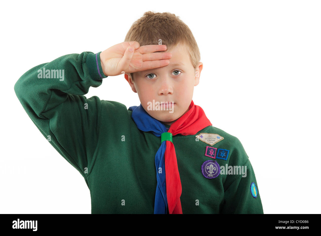 A 9 year old boy in his cub scout uniform in the Uk Stock Photo