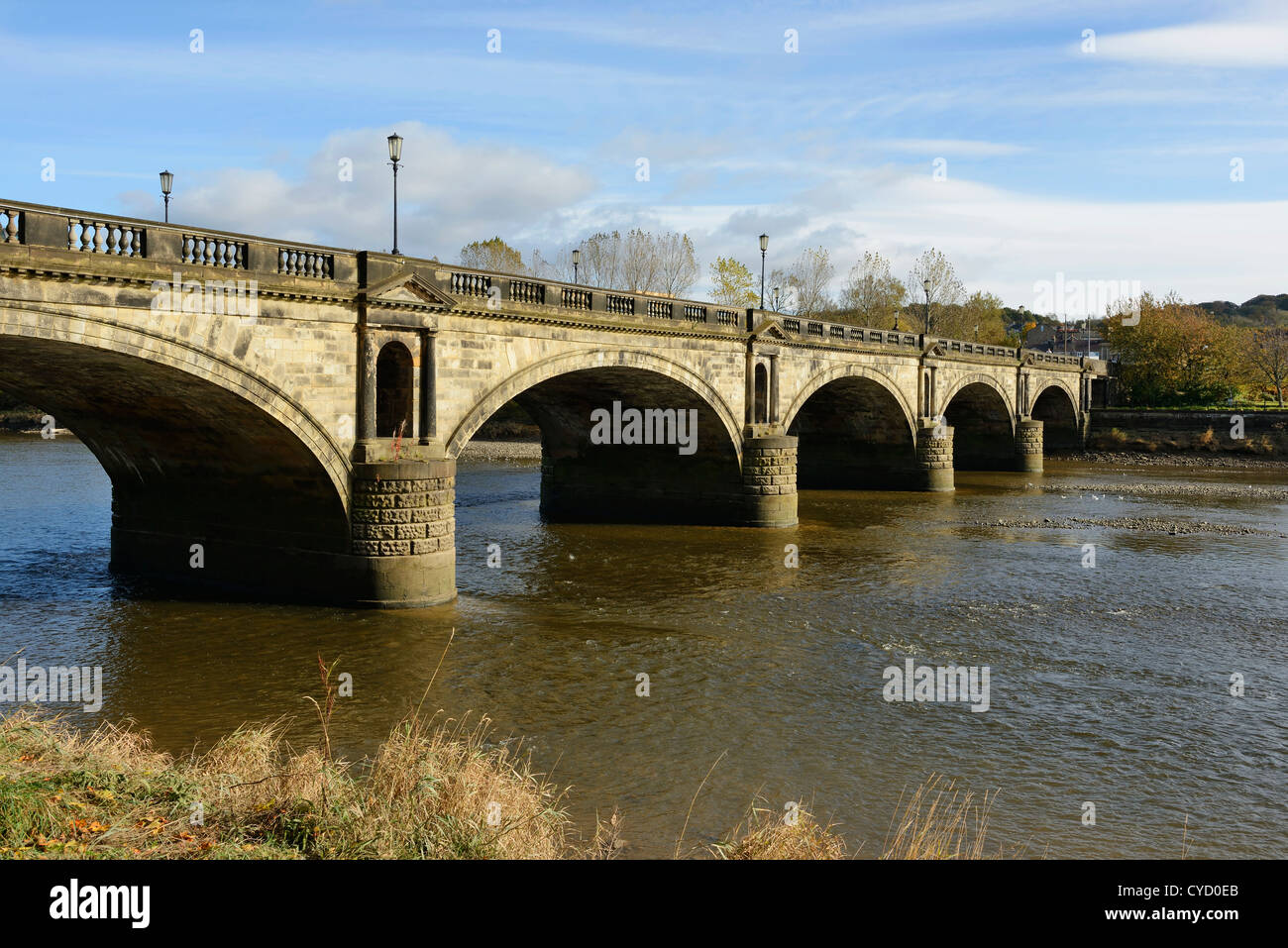 Skerton Bridge crossing the RIver Lune in Lancaster city centre UK