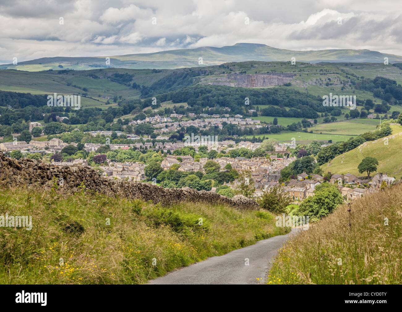 View over Settle from Mitchell lane, North Yorkshire. Stock Photo