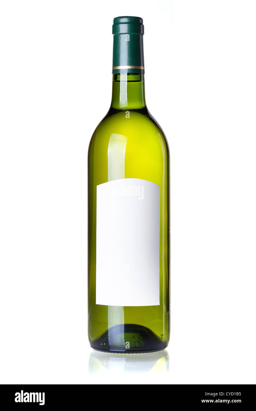 Wine collection White wine in green bottle with blank label. Isolated