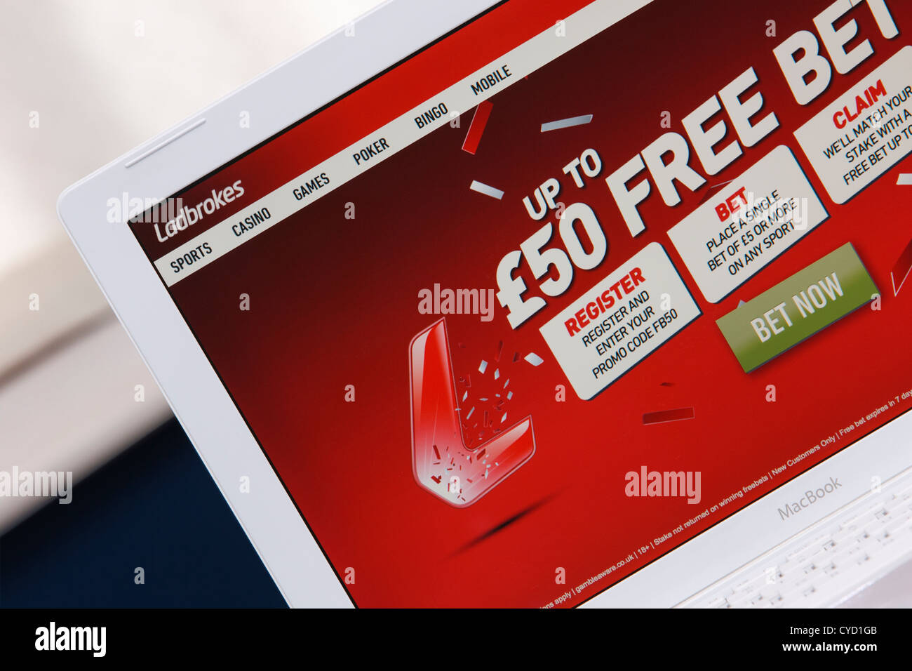 Bookmakers Computer Screen A web page from the website of Ladbrokes online bookmakers is ...