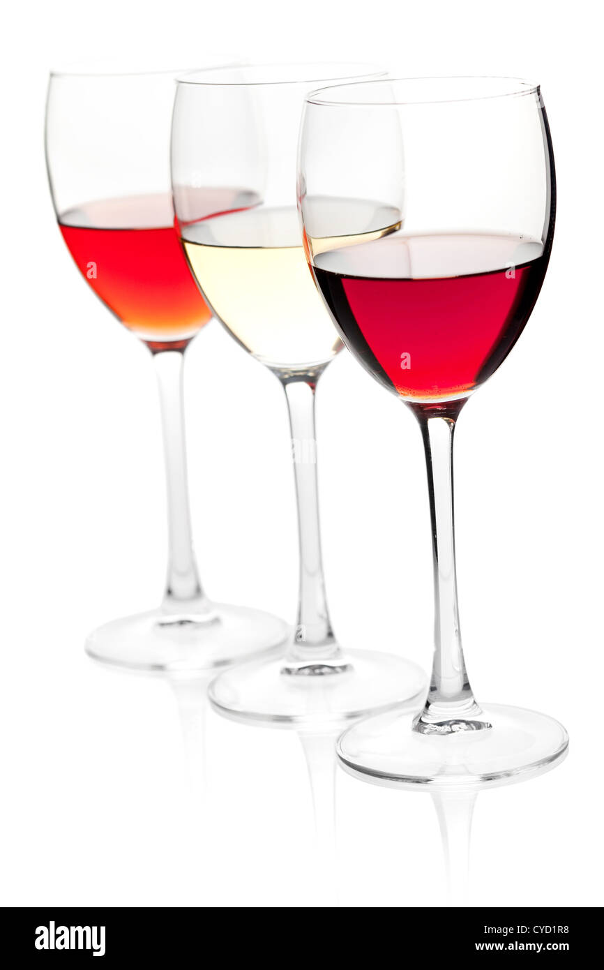 Wine collection - Rose, White and Red wine. Isolated on white ...