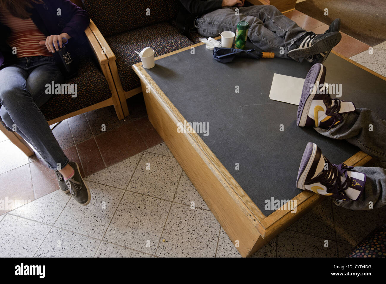 High school students in the commons area take a break at the Paideia school, Atlanta Georgia. Stock Photo