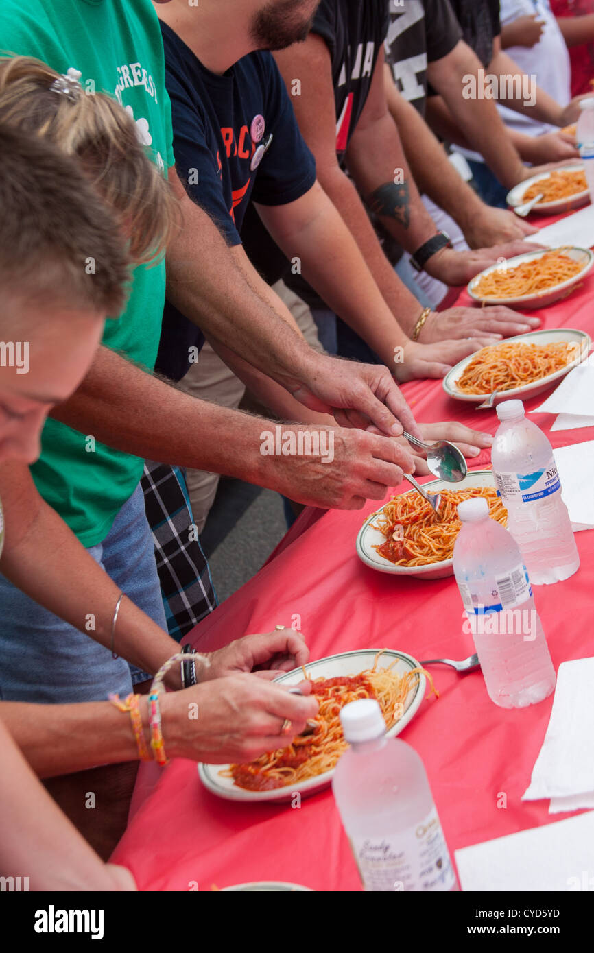 Spaghetti Eating Contest Stock Photo Alamy