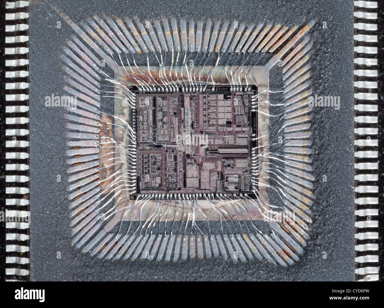 Hard disk drive silicon chip integrated circuits, chips with connecting  silver wires Stock Photo - Alamy