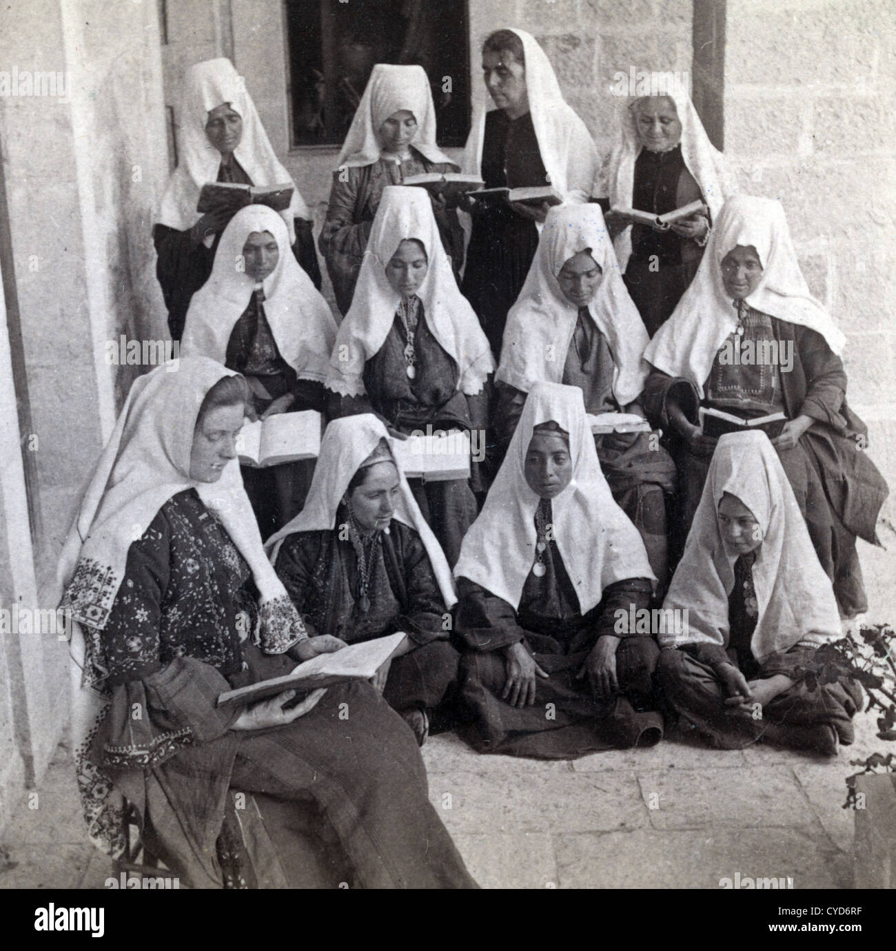 Bible class of Christian mothers in Bethlehem of Judea, Palestine Stock Photo