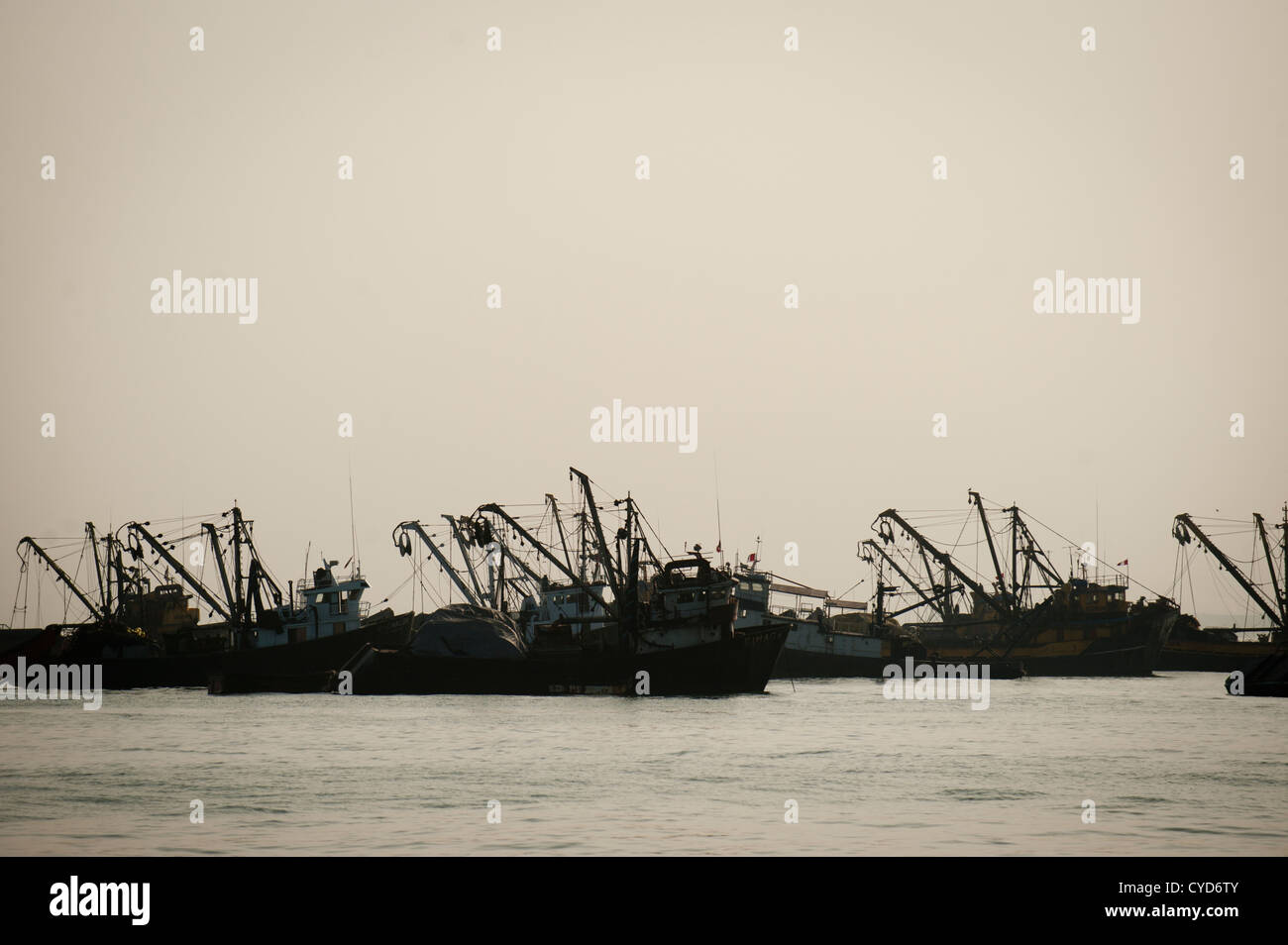 Fishing vessels in Peru's main port Callao. Stock Photo